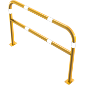 Protective bar made of steel tubing |  60 x 2.5 mm | with crossbar | total width: 1500 mm | total height: 1000 mm | hot-dip galvanized and yellow coatedwith black warning stripes